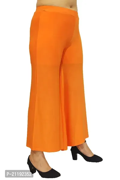 PINKSHELL Stylish Casual Wear Malai Lycra Flair Palazzo Plain/Shiney Wide Palazzo Different Color/Stretchable/Ankle Length Palazzo for Women, Ladies and Girls by Pink Shell (XL, Orange)-thumb2