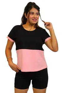 Pinkshell Women?s/Ladies/Girls Black Panel Crop top/Round Neck/Regular Fit T-Shirt, Half Sleeves Solid Crop top,Cotton Top, Cotton T-Shirt Plus Size Crop (4XL, Pink)-thumb1