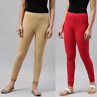 PINKSHELL wear Leggings Colour Combo Churidar Leggings for Women Cotton Lycra Leggings dailchuridar Solid Slim fit Pajami Ethnic Lower Occasional Leggings (4XL, Beige/RED)-thumb1