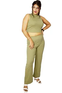 PINKSHELL Ribbed Turtle neck Crop and Bottom Set for Girls (M, MINT GREEN)-thumb1