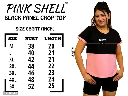 Pinkshell Women?s/Ladies/Girls Black Panel Crop top/Round Neck/Regular Fit T-Shirt, Half Sleeves Solid Crop top,Cotton Top, Cotton T-Shirt Plus Size Crop (4XL, Pink)-thumb5