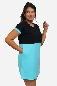 Pinkshell Women?s/Ladies/Girls Long Two Colour Polo Round Neck Regular Fit/Side Slit/Half Sleeves Solid Different Color/Dress Night Wear Long Cotton Top, T-Shirt Plus Size (8XL, Blue)-thumb3