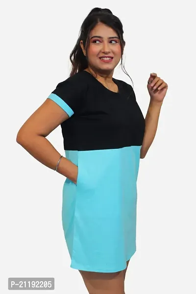 Pinkshell Women?s/Ladies/Girls Long Two Colour Polo Round Neck Regular Fit/Side Slit/Half Sleeves Solid Different Color/Dress Night Wear Long Cotton Top, T-Shirt Plus Size (8XL, Blue)-thumb4