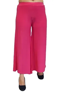 PINKSHELL Stylish Casual Wear Malai Lycra Flair Palazzo Plain/Shiney Wide Palazzo Different Color/Stretchable/Ankle Length Palazzo for Women, Ladies and Girls by Pink Shell (XL, NEON Pink)-thumb1