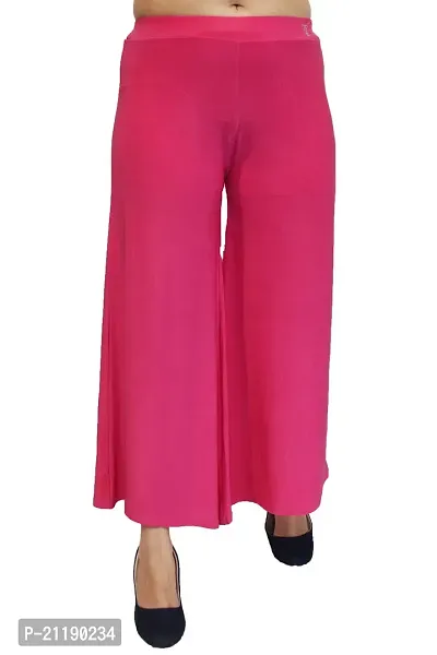 PINKSHELL Stylish Casual Wear Malai Lycra Flair Palazzo Plain/Shiney Wide Palazzo Different Color/Stretchable/Ankle Length Palazzo for Women, Ladies and Girls by Pink Shell (XL, NEON Pink)-thumb2