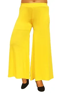 PINKSHELL Stylish Casual Wear Malai Lycra Flair Palazzo Plain/Shiney Wide Palazzo Different Color/Stretchable/Ankle Length Palazzo for Women, Ladies and Girls by Pink Shell (XL, Yellow)-thumb1