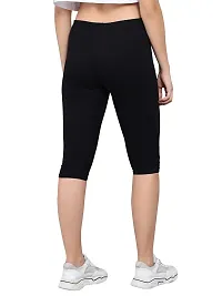 Pinkshell Plain Capri and Short Combo for Women Calf Length Capri Active Workout Running Trendy Cotton Lycra Capri and Slim fit Cycling Yoga Shorts (3XL, Black(C)/Black(S))-thumb2