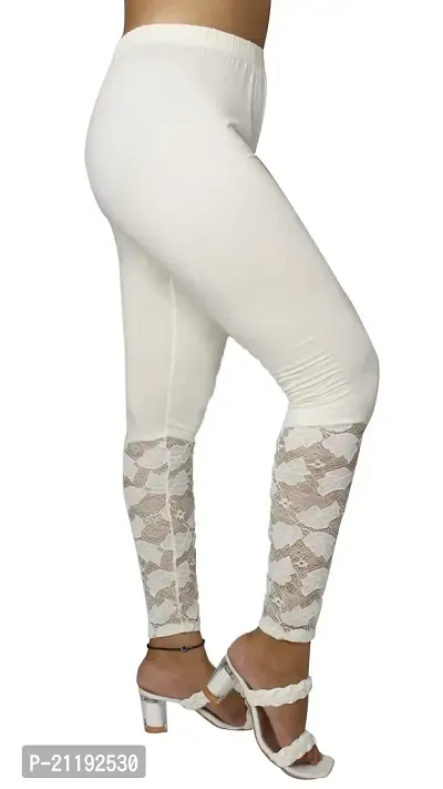 Women's Cotton Spandex Legging Lace Inset at Bottom Hem
