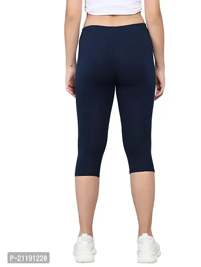 PINKSHELL Plain Capri for Women Calf Length Capri Active Workout Running Trendy Cotton Lycra Capri Slim fit Three Fourth Capri (3XL, Navy Blue)-thumb4