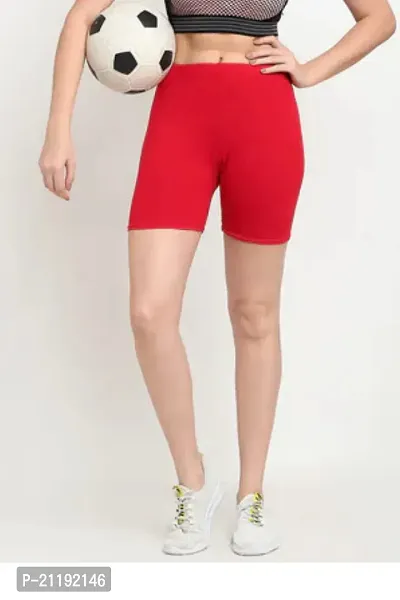 Pinkshell Plain Capri and Short Combo for Women Calf Length Capri Active Workout Running Trendy Cotton Lycra Capri and Slim fit Cycling Yoga Shorts (Medium, White(C)/RED(S))-thumb3