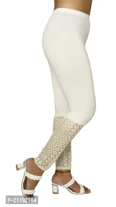 PINKSHELL Elegant Zari Lace Legging for Womens (L, White)-thumb0