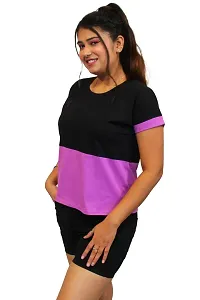 Pinkshell Women?s/Ladies/Girls Black Panel Crop top/Round Neck/Regular Fit T-Shirt, Half Sleeves Solid Crop top,Cotton Top, Cotton T-Shirt Plus Size Crop (2XL, Lavendar)-thumb1
