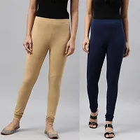 PINKSHELL wear Leggings Colour Combo Churidar Leggings for Women Cotton Lycra Leggings dailchuridar Solid Slim fit Pajami Ethnic Lower Occasional Leggings (4XL, Navy/Beige)-thumb1