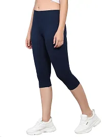 PINKSHELL Plain Capri for Women Calf Length Capri Active Workout Running Trendy Cotton Lycra Capri Slim fit Three Fourth Capri (3XL, Navy Blue)-thumb1