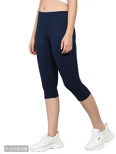 PINKSHELL Plain Capri for Women Calf Length Capri Active Workout Running Trendy Cotton Lycra Capri Slim fit Three Fourth Capri (3XL, Navy Blue)-thumb2