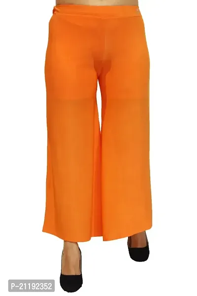 PINKSHELL Stylish Casual Wear Malai Lycra Flair Palazzo Plain/Shiney Wide Palazzo Different Color/Stretchable/Ankle Length Palazzo for Women, Ladies and Girls by Pink Shell (XL, Orange)