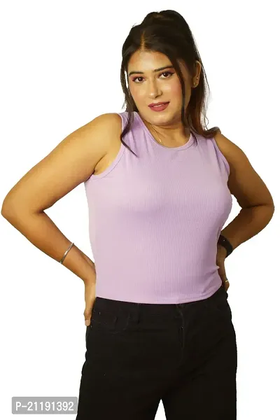 PINKSHELL Round Neck Long Crop Top (L, Lavendar)-thumb2