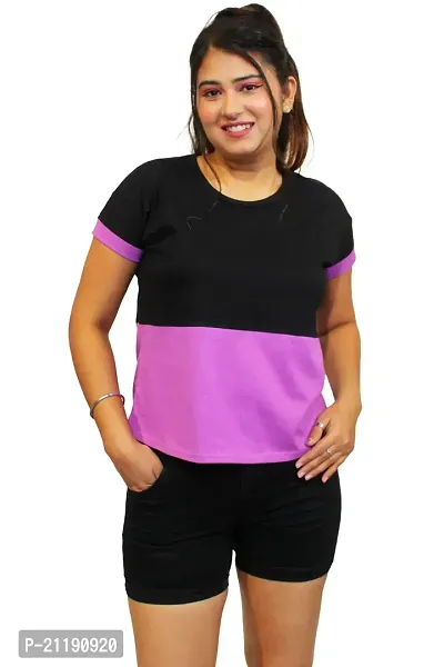 Pinkshell Women?s/Ladies/Girls Black Panel Crop top/Round Neck/Regular Fit T-Shirt, Half Sleeves Solid Crop top,Cotton Top, Cotton T-Shirt Plus Size Crop (2XL, Lavendar)-thumb0