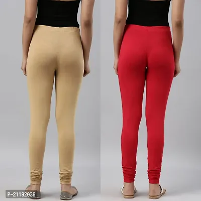 PINKSHELL wear Leggings Colour Combo Churidar Leggings for Women Cotton Lycra Leggings dailchuridar Solid Slim fit Pajami Ethnic Lower Occasional Leggings (6XL, Beige/RED)-thumb4