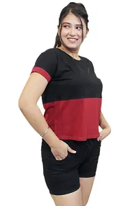 Pinkshell Women?s/Ladies/Girls Black Panel Crop top/Round Neck/Regular Fit T-Shirt, Half Sleeves Solid Crop top,Cotton Top, Cotton T-Shirt Plus Size Crop (2XL, Maroon)-thumb4