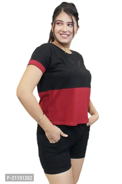 Pinkshell Women?s/Ladies/Girls Black Panel Crop top/Round Neck/Regular Fit T-Shirt, Half Sleeves Solid Crop top,Cotton Top, Cotton T-Shirt Plus Size Crop (2XL, Maroon)-thumb5