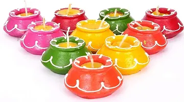Angora Creations? Decorative Matki Diyas/Colourful Diya Set/Diya for Diwali- Set of 10-thumb3