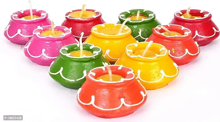 Angora Creations? Decorative Matki Diyas/Colourful Diya Set/Diya for Diwali- Set of 10-thumb4