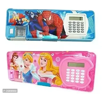 Magnetic Pencil Box with Calculator And Dual Sharpener for Kid Set Of 2-thumb0