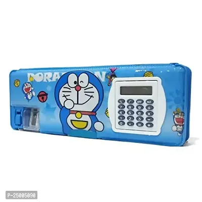 Premium Quality Magnetic Pencil Box With Calculator And Sharpner (Doremon Print) Pack Of 1-thumb0