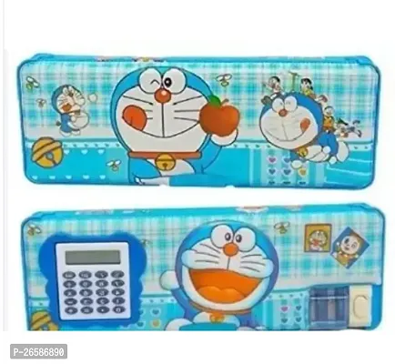 Durable Multipurpose Cartoon Print Pencil Box With Calculator  2 Inbuilt Sharpner Geometry Box (Multicolor)