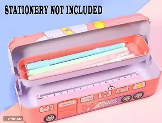 Premium Quality Unicon Printed Bus Shaped Matal Pencil Box For Kids With Moving Tyres Pack Of 1