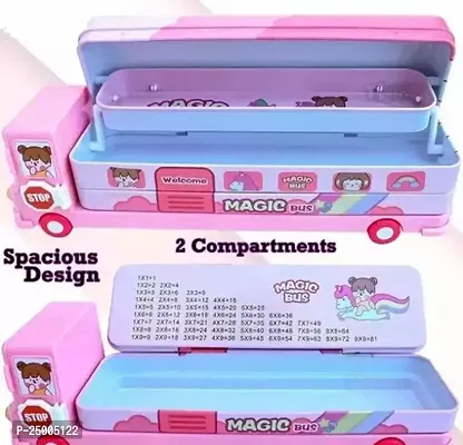 Premium Quality Pencil Box For Girls Compass Box For Girls With Wheel Stylish School Bus Geometry Box For Boys Car Pencil Box Set Bus Toys For Kids Pack Of 2-thumb0