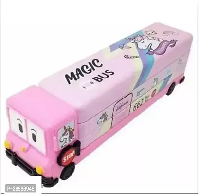 Durable Unicorn Moving Wheel Magic Bus Art Metal Pencil Box (Set Of 1, Pink)-thumb0
