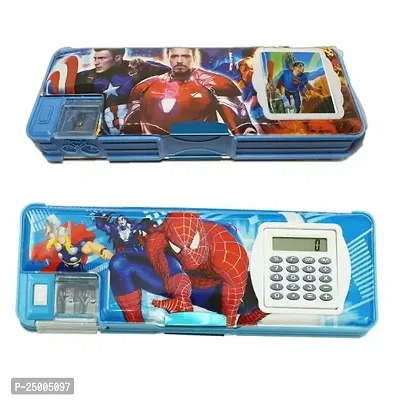 Premium Quality Combo Pack Avenger  Spider With Calculator Sharpener Pencil Box Pack Of 2