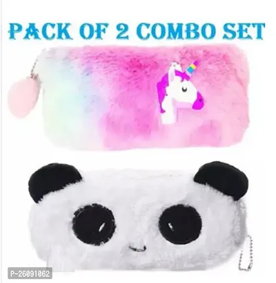 Unicorn Fur Pouch And Fur Panda Pouch Pack Of 2 Combo Multicolor
