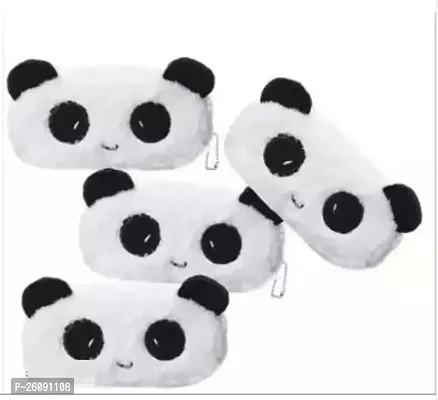 Pencil Pouch for Girls Panda Face Pencil Case for Girls Travel Pouch Soft Cute Fur Pouch Zipper Closer Panda Pouch for Girls Students White  Black Return Gift Set for Girls (Pack of 4)