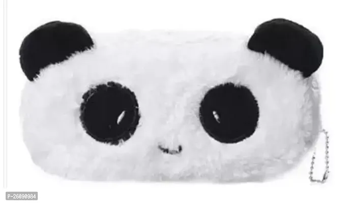 Panda Pencil Pouch Cute Soft Panda Face Pencil Pouch for Girls Travel Pouch for Girls Makeup Pouch Fur Pencil Stationery Pouch for Students Zipper Closer Black  White Panda Pouch (Pack of 1)