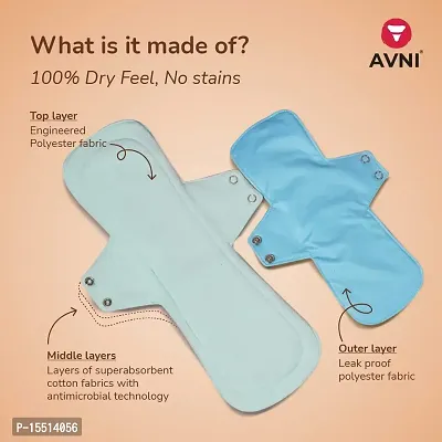 Avni Fluff Washable Cloth Pads, Pack of 2 | Antimicrobial Reusable Cloth Sanitary Pad | With Cloth Storage Pouch (1 XL + 1 XXL)-thumb2