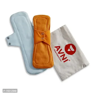 Avni Fluff Washable Cloth Pads, Pack of 2 | Antimicrobial Reusable Cloth Sanitary Pad | With Cloth Storage Pouch (1 L + 1 XL)-thumb0