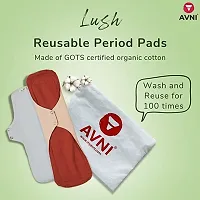 Avni Lush Certified 100% Organic Cotton Washable Cloth Pads, Pack of 2 | Antimicrobial Reusable Cloth Sanitary Pad | With Cloth Storage pouch-thumb1