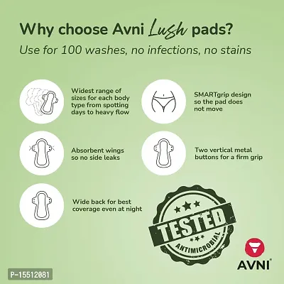 Avni Lush Certified 100% Organic Cotton Washable Cloth Pads, Pack of 2 | Antimicrobial Reusable Cloth Sanitary Pad | With Cloth Storage pouch-thumb3