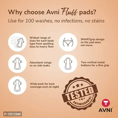 Avni Fluff Washable Cloth Pads, Pack of 2 | Antimicrobial Reusable Cloth Sanitary Pad | With Cloth Storage Pouch (1 L + 1 XL)-thumb3