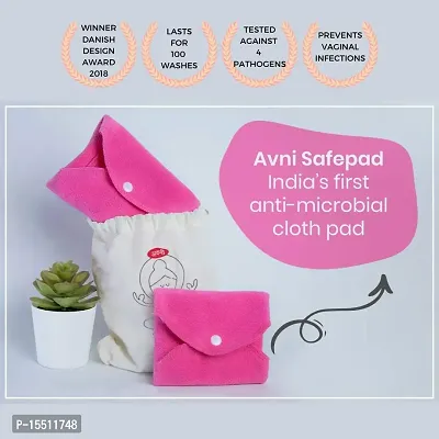 Avni Safepad Tested, Award winning Antimicrobial Reusable Cloth Sanitary Pad with two buttons and storage pouch-thumb2