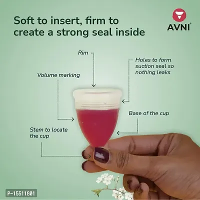 Avni Reusable Menstrual Cup for women - Medium with Antimicrobial cloth wipe and pouch |Odor  Rash free | Infection free | Medical Grade Silicone | No added color (1 pc with cloth pouch, 29 ml)-thumb2