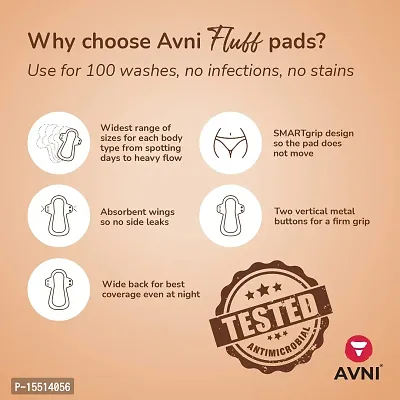 Avni Fluff Washable Cloth Pads, Pack of 2 | Antimicrobial Reusable Cloth Sanitary Pad | With Cloth Storage Pouch (1 XL + 1 XXL)-thumb3