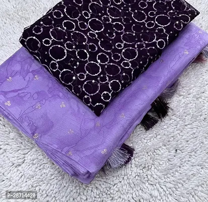 Elegant Purple Poly Chiffon Self Pattern Bollywood Saree With Blouse Piece-thumb0