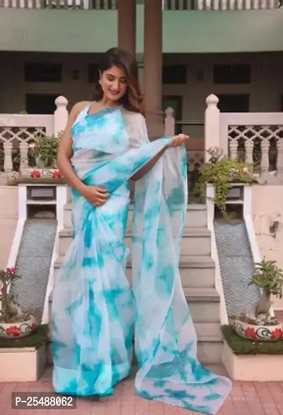 Classic Organza Printed Saree with Blouse piece-thumb0