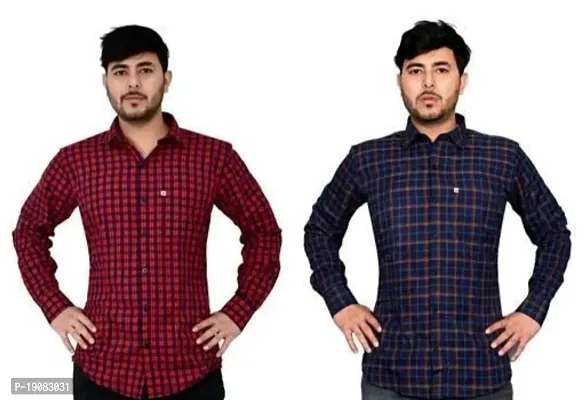 Stylish Men Cotton Long Sleeve Regular Fit Casual Shirt Pack of 2