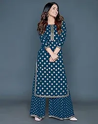 WEFU-Straight Rayon Kurti with Palazzo in Petrol Blue Color Golden Print 3/4 Sleeve Kurti (Hina Khan) (Petrol Blue, XXL)-thumb3