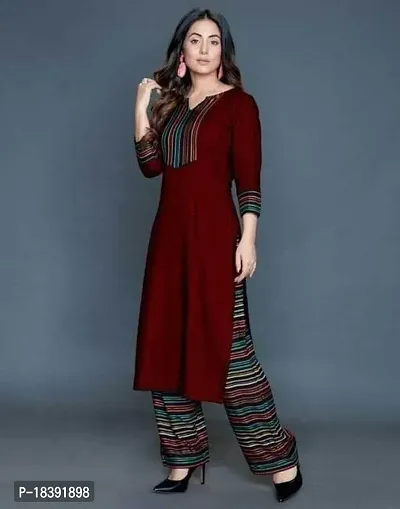 BT Creation Women's Straight Rayon Stitched Kurti with Plazzo_SZ Mohini_Wine_S-thumb3